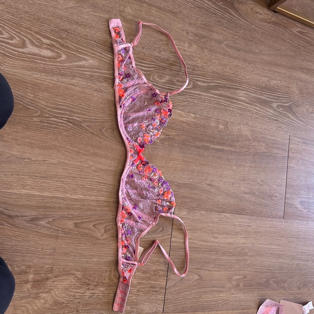 For Love And Lemons Pink Floral Lace Bra